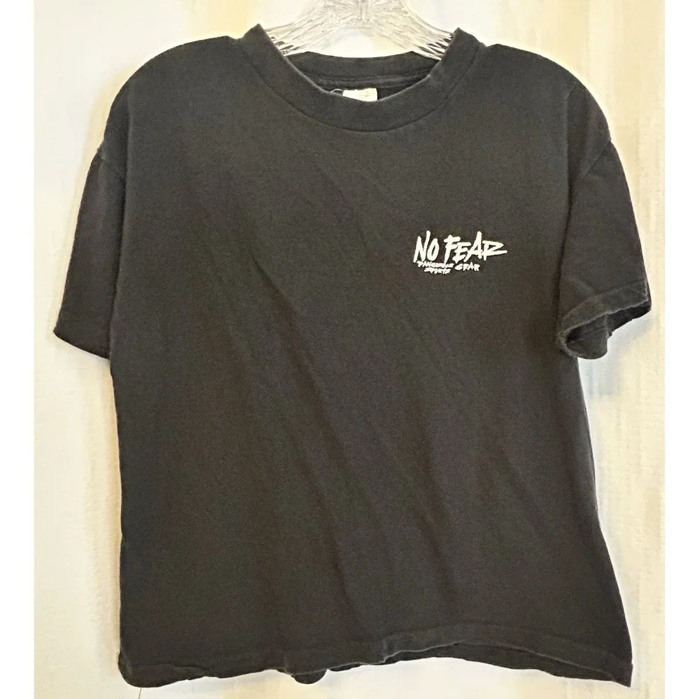 VTG 90s No Fear Black Cropped Style T Shirt Unisex XL